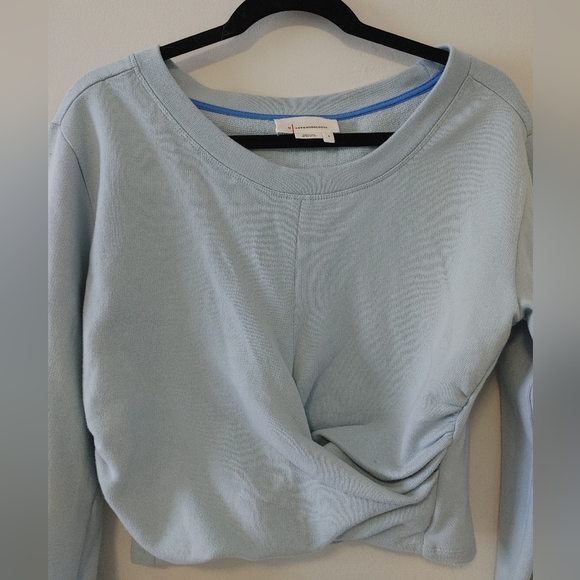 Anthropologie Light Blue Cropped Sweatshirt Twist Front pullover Small - Picture 6 of 6